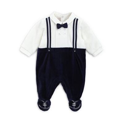 Boys White and Blue Solid Leg Opening Babysuit